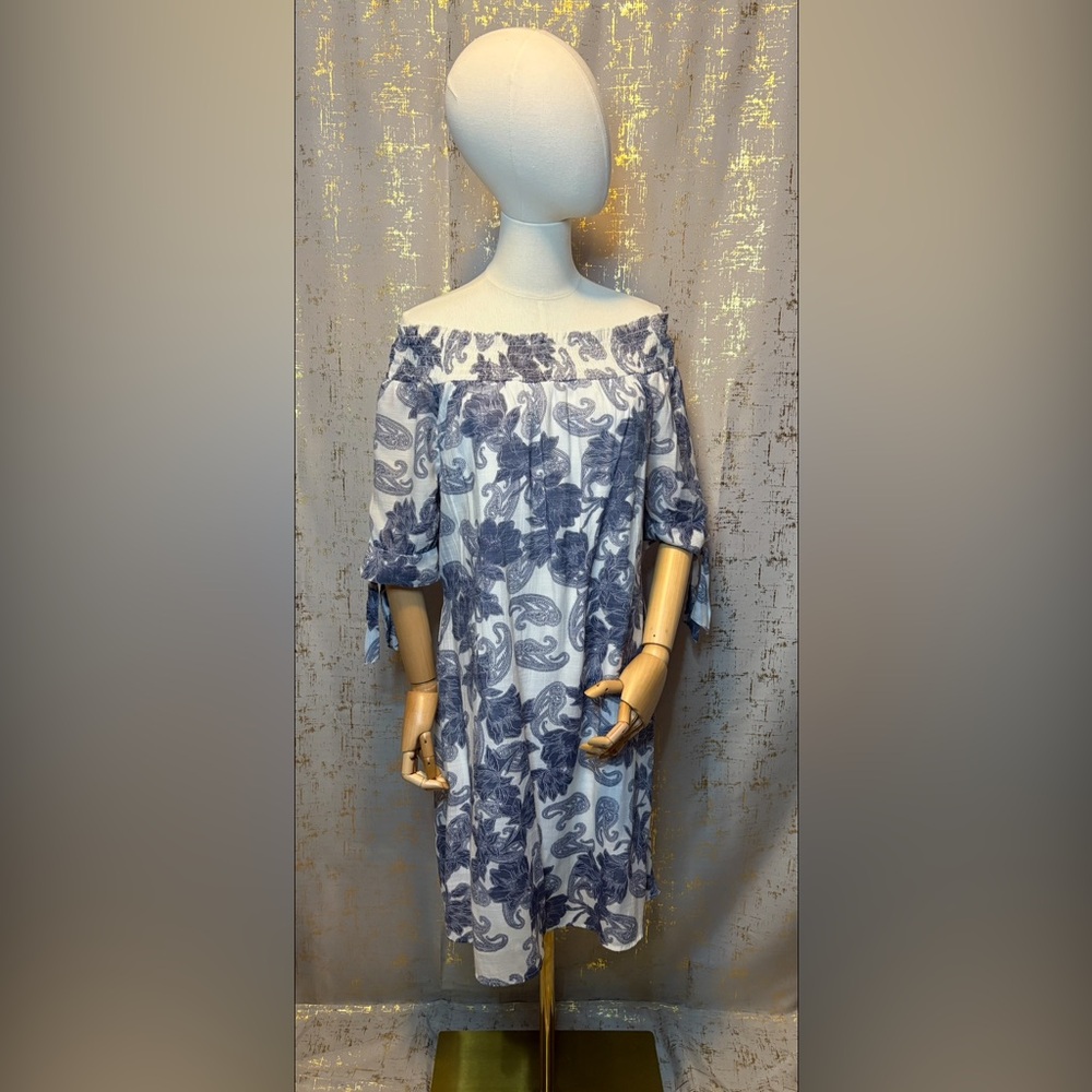 Blue Paisley Off-Shoulder Dress